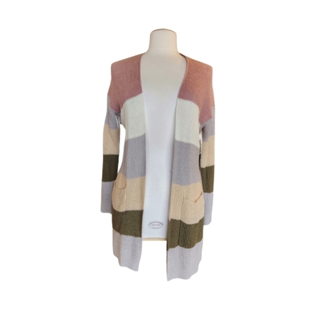 Staccato Striped Knitted Color Block Cardigan